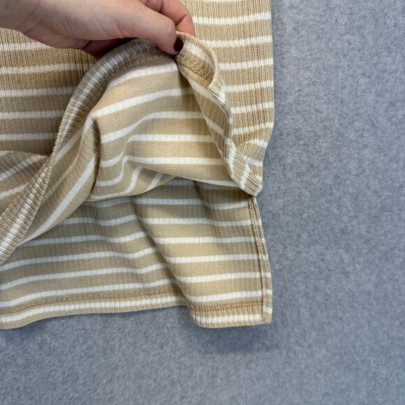 Daniel Caron Shirt Womens Large Beige White Striped Print Short Sleeve Pullover - Picture 4 of 12